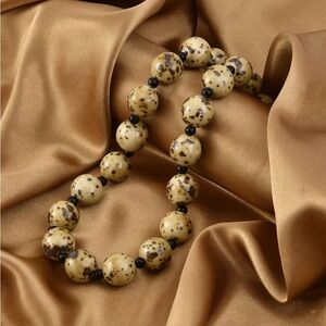 Yellow tone Ceramic and Black Glass Beaded Necklace